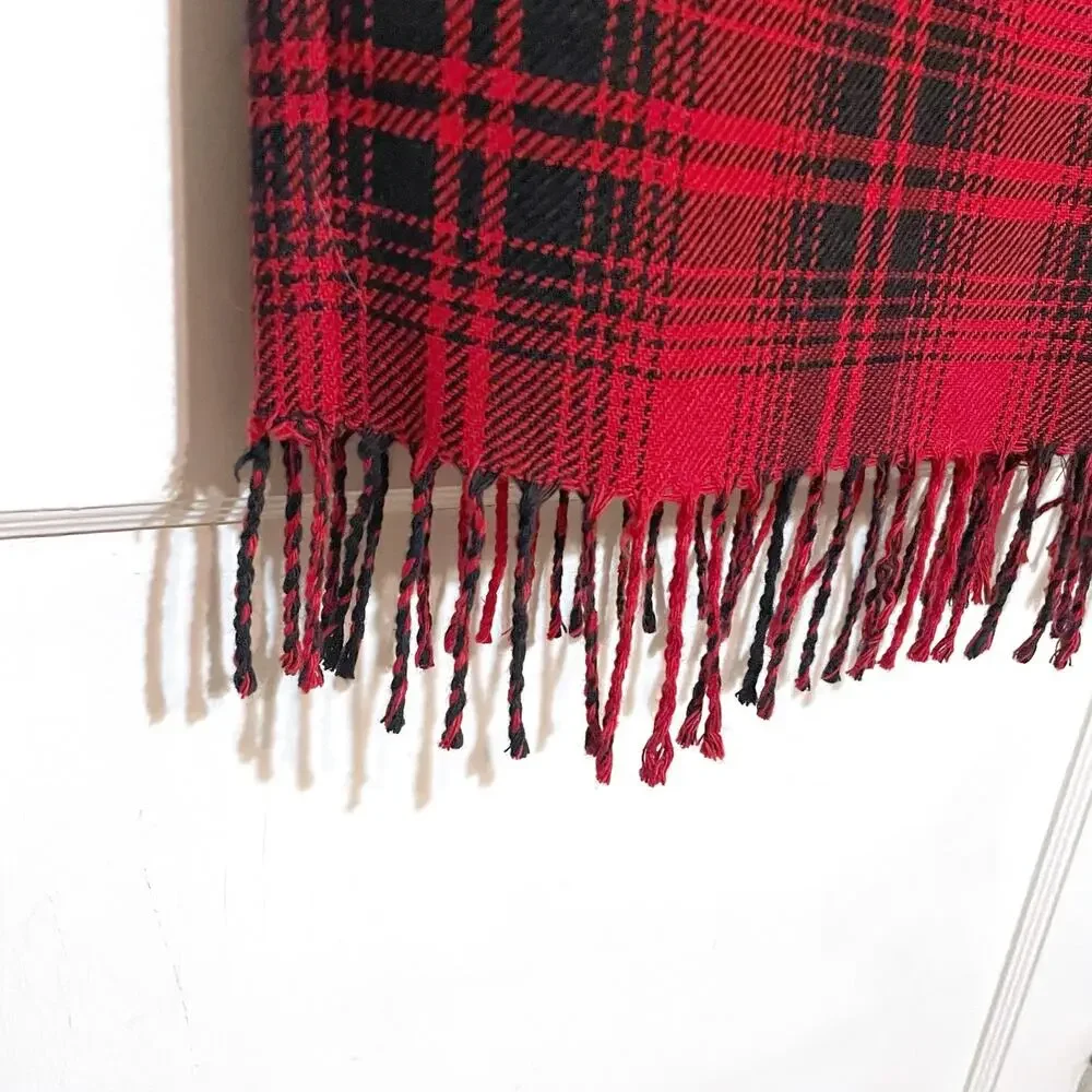 VTG Requirements Womans Size 12 Red Black Plaid Fringe Midi skirt - Picture 2 of 6